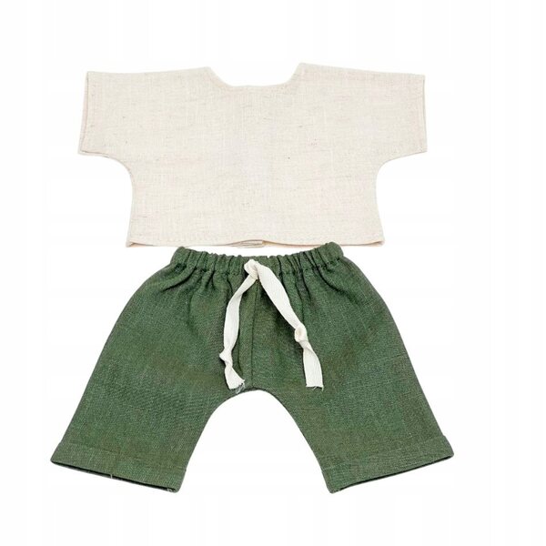 Leinenkleidungsset für Miniland 32 cm Puppe mit grünem T-Shirt und Hose