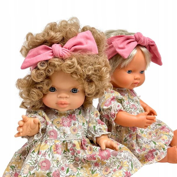 Kleid mit Stirnband für Miniland 38 cm und Minikane 34 cm Puppen, Blumenmuster