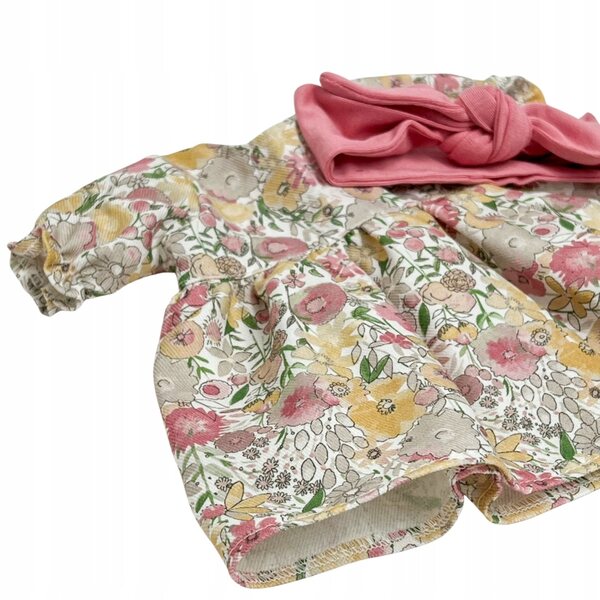 Kleid mit Stirnband für Miniland 38 cm und Minikane 34 cm Puppen, Blumenmuster
