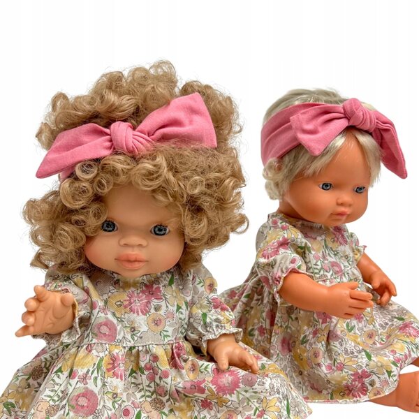 Kleid mit Stirnband für Miniland 38 cm und Minikane 34 cm Puppen, Blumenmuster