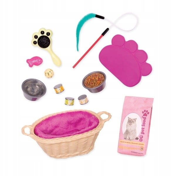 Set accessori per cura del gattino Our Generation con giochi e ciotole colorate