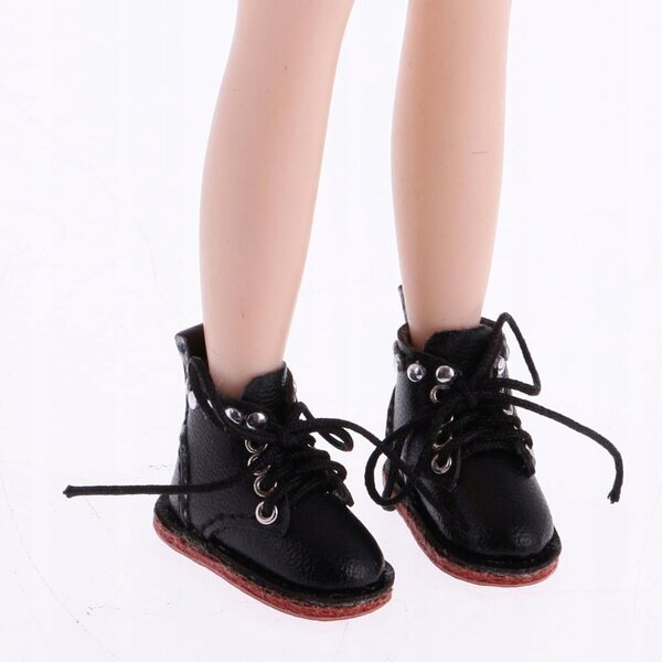 Scarpe in pelle PU per bambole da 12'' Blythe - Nero, fatte a mano