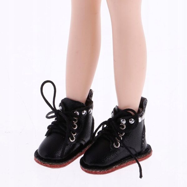 Scarpe in pelle PU per bambole da 12'' Blythe - Nero, fatte a mano