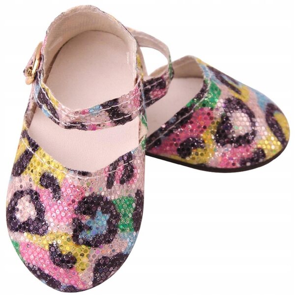 Flache Schuhe mit Pailletten für 18-Zoll-Puppen, gelbes Leopardenmuster