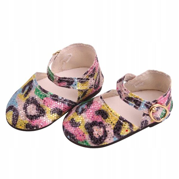Flache Schuhe mit Pailletten für 18-Zoll-Puppen, gelbes Leopardenmuster