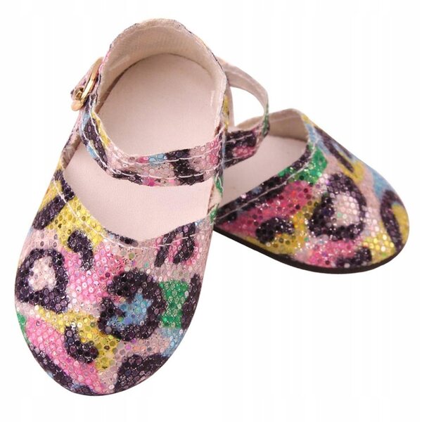 Flache Schuhe mit Pailletten für 18-Zoll-Puppen, gelbes Leopardenmuster