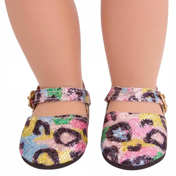 Flache Schuhe mit Pailletten für 18-Zoll-Puppen, gelbes Leopardenmuster