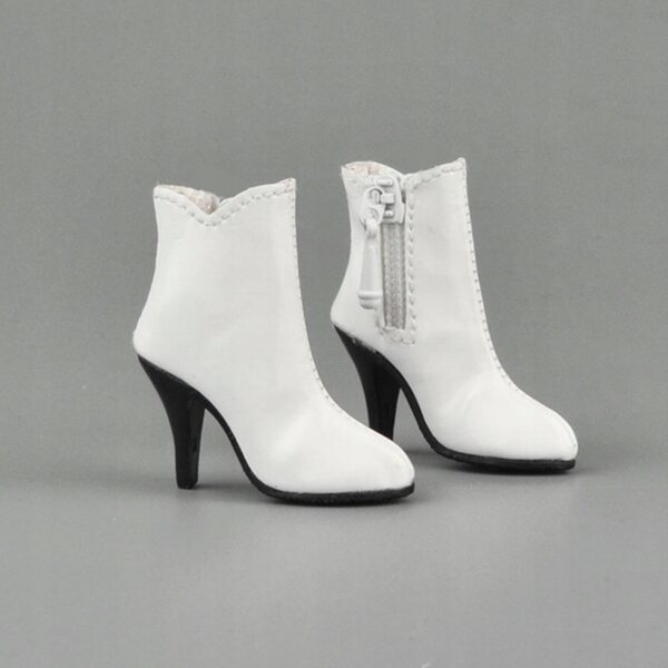 Scarpe Bianche Donna 1/6 per Figure d'Azione 12'' con Tacco Alto e Cerniera Laterale