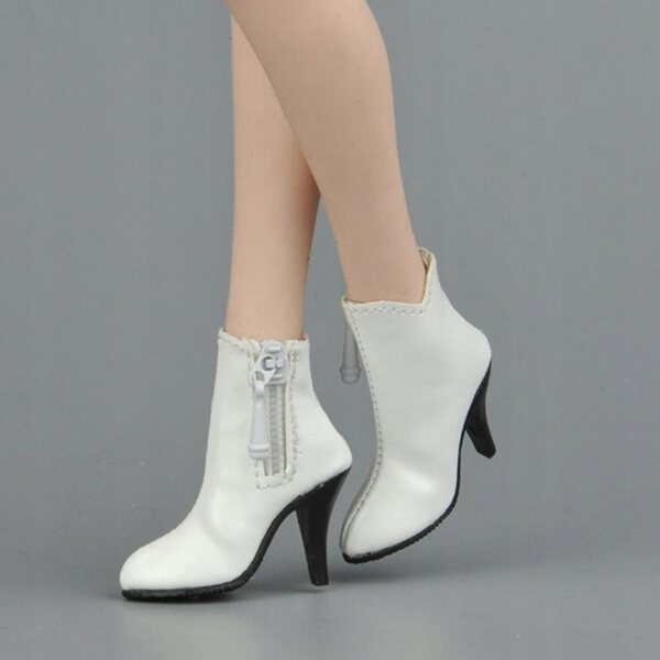 Scarpe Bianche Donna 1/6 per Figure d'Azione 12'' con Tacco Alto e Cerniera Laterale