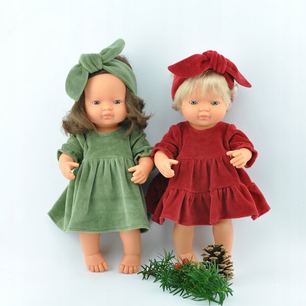 Opaska rossa in velluto per bambole Miniland, Paola Reina e altre 30-34 cm