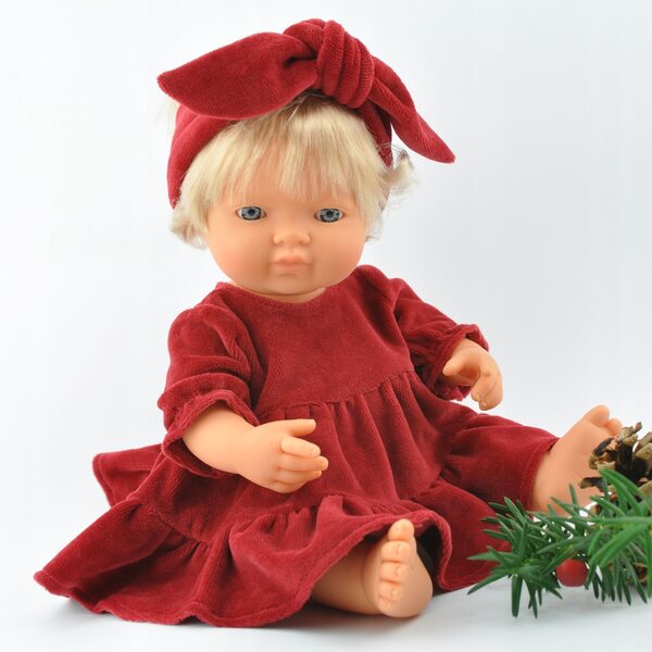 Opaska rossa in velluto per bambole Miniland, Paola Reina e altre 30-34 cm