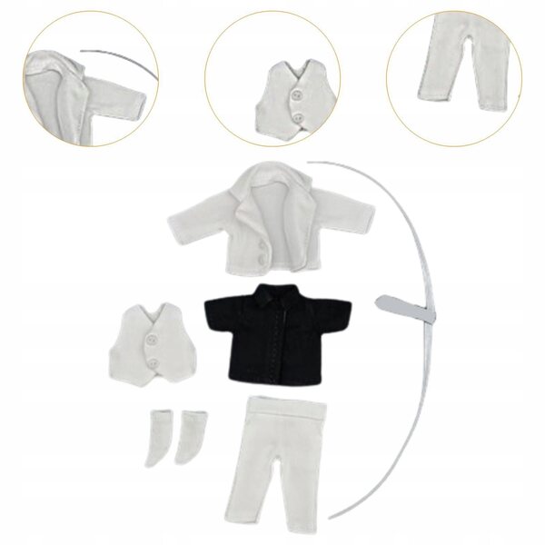 1:12 Puppenkleidung, weißes Outfit mit Jacke und Accessoires, 6-teilig