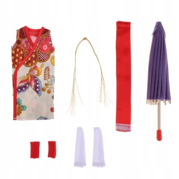 Mehrfarbiges Kimono-Kleid für 1/6 Puppen – komplettes Set mit Zubehör im Lieferumfang enthalten