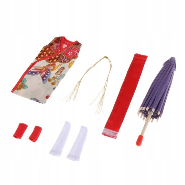 Mehrfarbiges Kimono-Kleid für 1/6 Puppen – komplettes Set mit Zubehör im Lieferumfang enthalten