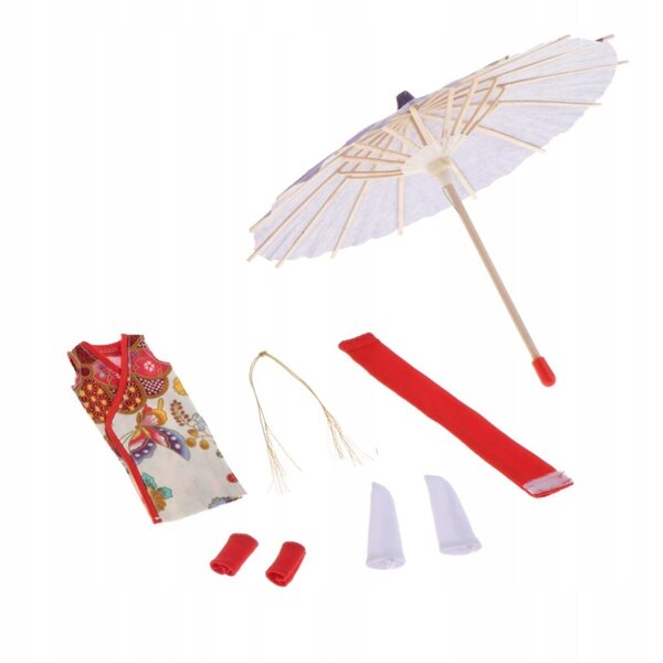 Mehrfarbiges Kimono-Kleid für 1/6 Puppen – komplettes Set mit Zubehör im Lieferumfang enthalten