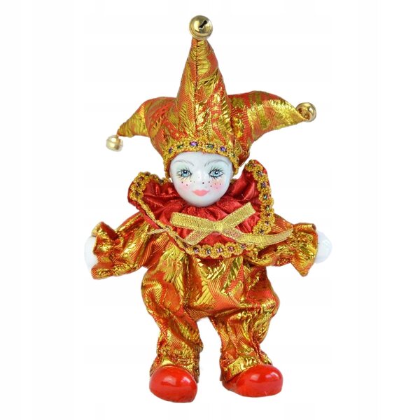 Bambola Clown Vintage in Porcellana e Tessuto 19 cm - Decorazione Artigianale