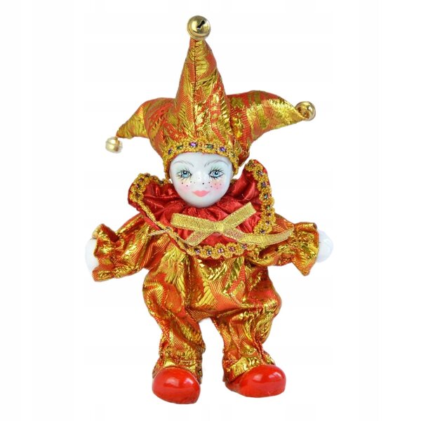 Bambola Clown Vintage in Porcellana e Tessuto 19 cm - Decorazione Artigianale