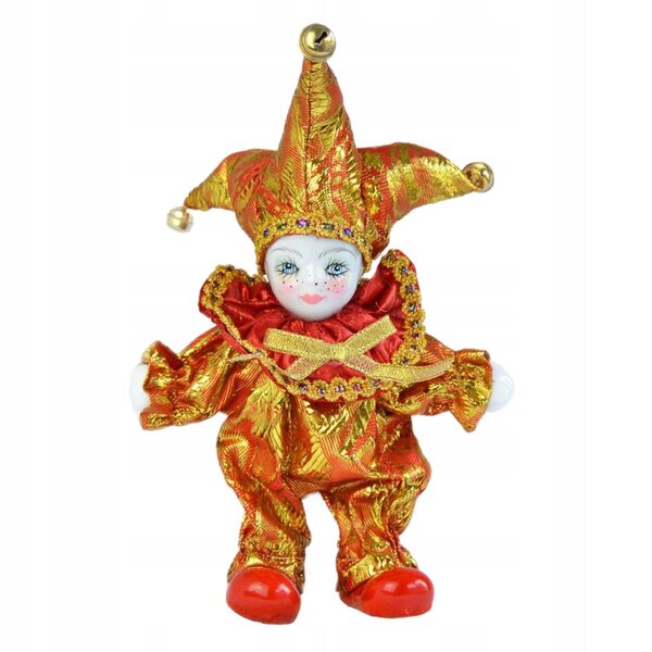Bambola Clown Vintage in Porcellana e Tessuto 19 cm - Decorazione Artigianale