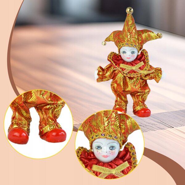 Bambola Clown Vintage in Porcellana e Tessuto 19 cm - Decorazione Artigianale