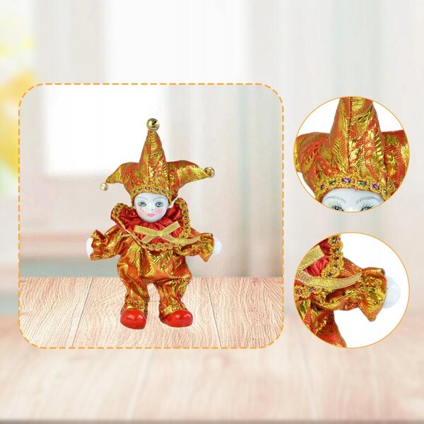 Bambola Clown Vintage in Porcellana e Tessuto 19 cm - Decorazione Artigianale