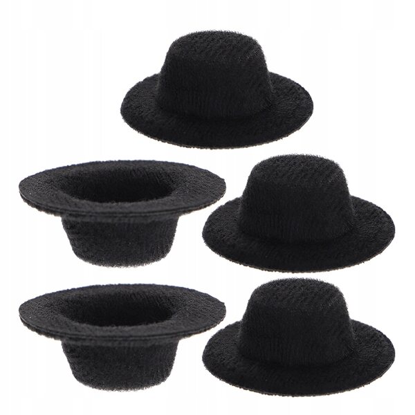 Mini cappelli di feltro neri per bambole set da 5 pezzi 4x4 cm