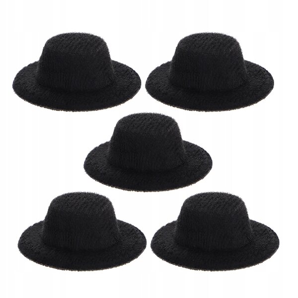 Mini cappelli di feltro neri per bambole set da 5 pezzi 4x4 cm