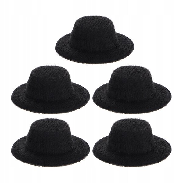 Mini cappelli di feltro neri per bambole set da 5 pezzi 4x4 cm