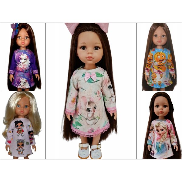 Kleid für Paola Reina 32 cm Puppe mit Mäuseaufdruck und dekorativer Spitze