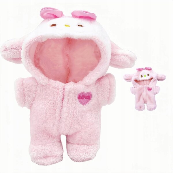 Bekleidungsset für 17 cm große Puppen mit rosa Kleid mit Hase