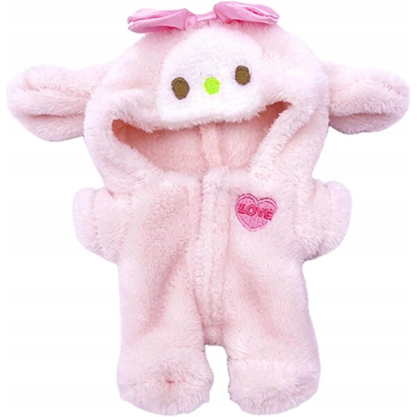 Bekleidungsset für 17 cm große Puppen mit rosa Kleid mit Hase