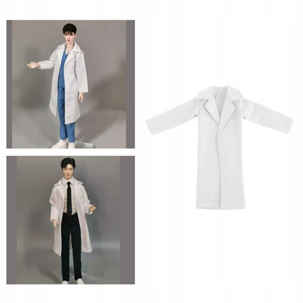 Handmade Boy Doll Long Sleeve Casual Daily Wear Lapel Trench Coat White