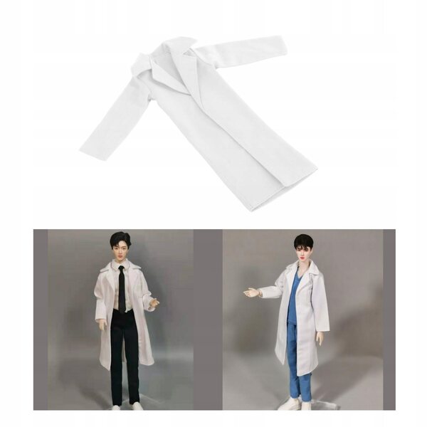 Handmade Boy Doll Long Sleeve Casual Daily Wear Lapel Trench Coat White