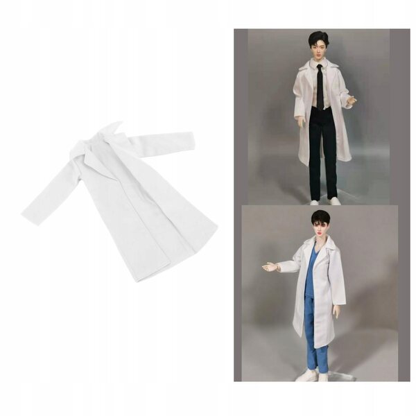 Handmade Boy Doll Long Sleeve Casual Daily Wear Lapel Trench Coat White
