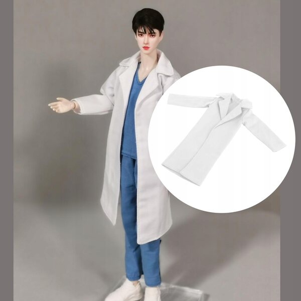 Handmade Boy Doll Long Sleeve Casual Daily Wear Lapel Trench Coat White