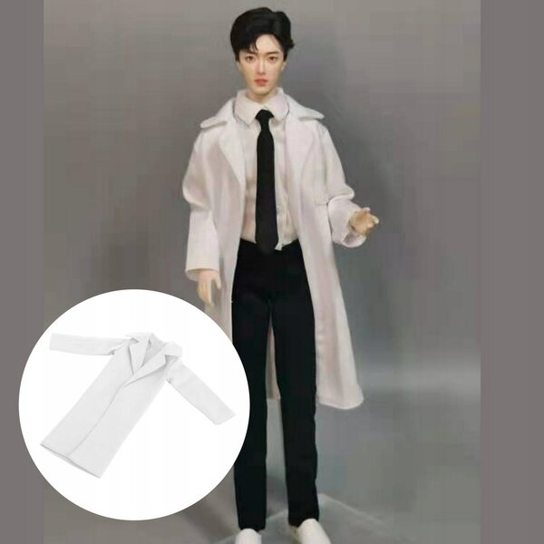 Handmade Boy Doll Long Sleeve Casual Daily Wear Lapel Trench Coat White