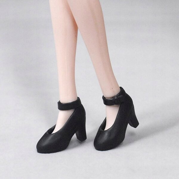 Scarpe in plastica nere per bambole 1:6 con tacco alto per Blythe e similari
