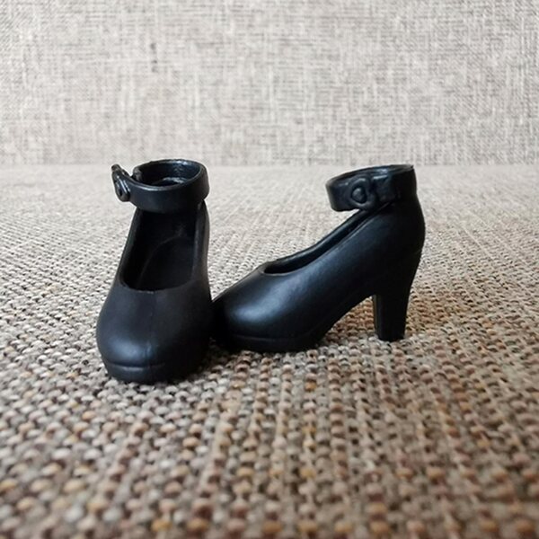 Scarpe in plastica nere per bambole 1:6 con tacco alto per Blythe e similari