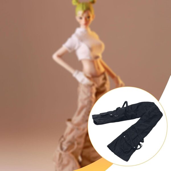 Abbigliamento per Action Figure Femminili 1/12 Pantaloni Cargo Neri in Tessuto di Qualità