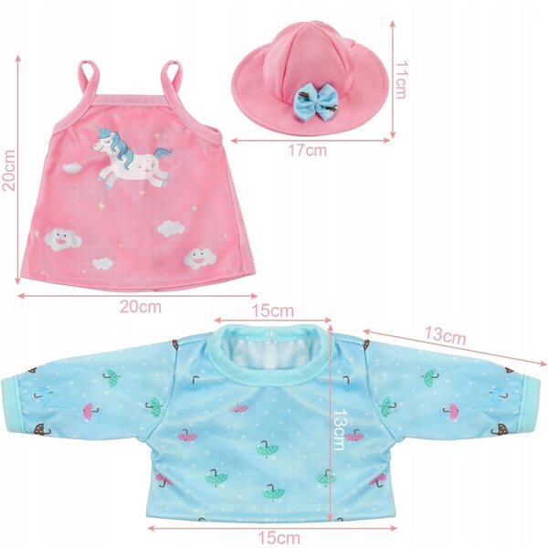 Kleidungsset für 35–45 cm große Puppen mit hochwertigem Kleid, Hut und T-Shirt