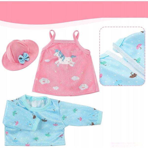 Kleidungsset für 35–45 cm große Puppen mit hochwertigem Kleid, Hut und T-Shirt