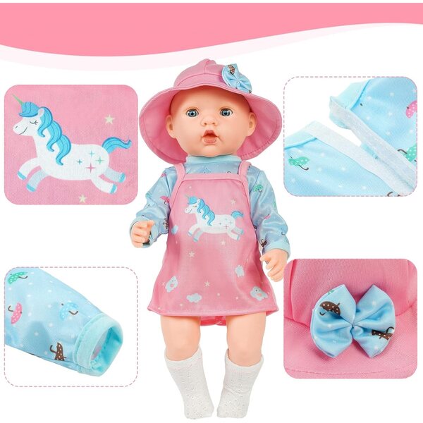 Kleidungsset für 35–45 cm große Puppen mit hochwertigem Kleid, Hut und T-Shirt