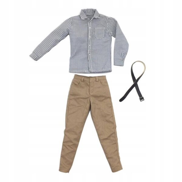 1/6 männliche Kleidung: grau kariertes Hemd, Khaki-Hose und schwarzer Gürtel