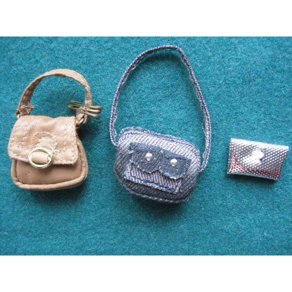 Set Miniaturtaschen für Puppen aus Stoff und Öko-Leder aus den USA, 3-teilig