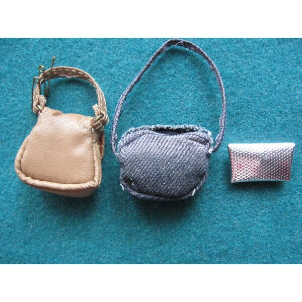 Set Miniaturtaschen für Puppen aus Stoff und Öko-Leder aus den USA, 3-teilig
