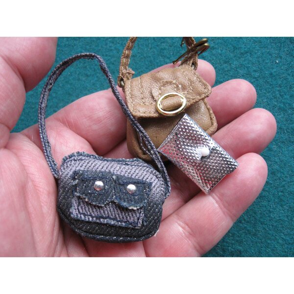 Set Miniaturtaschen für Puppen aus Stoff und Öko-Leder aus den USA, 3-teilig