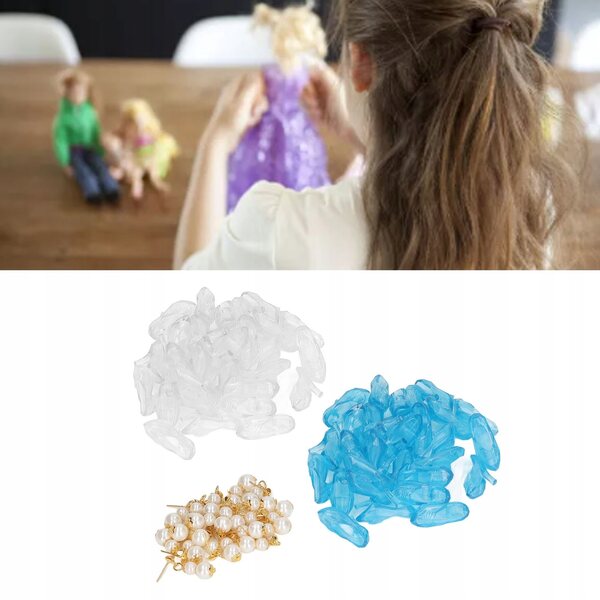 Set aus bunten Mini-Schuhen und Ohrringen für Puppen, 80 Stück aus Kunststoff