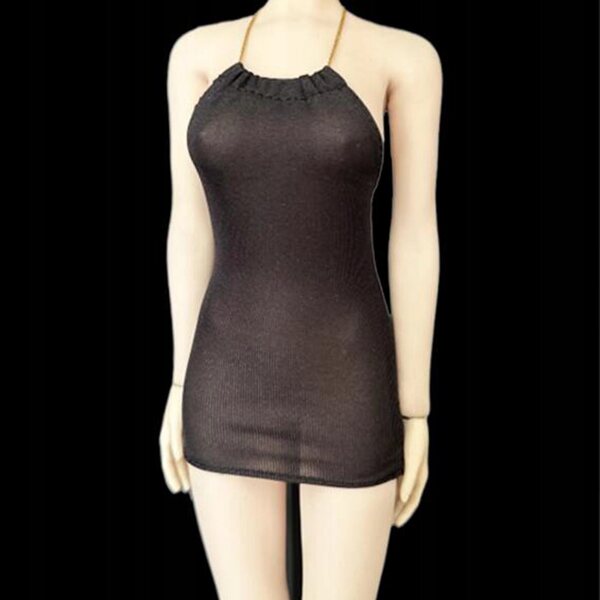 Schwarzes Kleid aus Stoff für 1/6 Puppen – weibliche Miniatur 12'', weich und widerstandsfähig