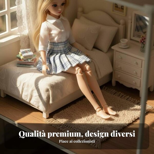Gonna per Bambola BJD 1/6 Stile Scolaretta in Tessuto a Quadri Blu