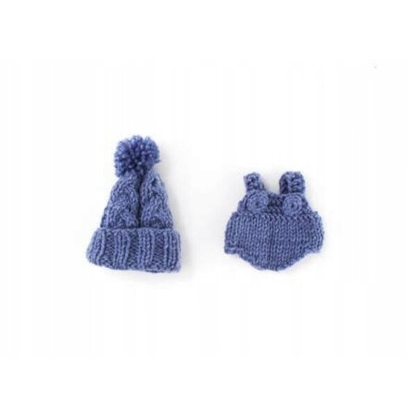 Miniland-Set aus Hut mit Pompons und Body für 21-cm-Puppe aus weichem Acryl