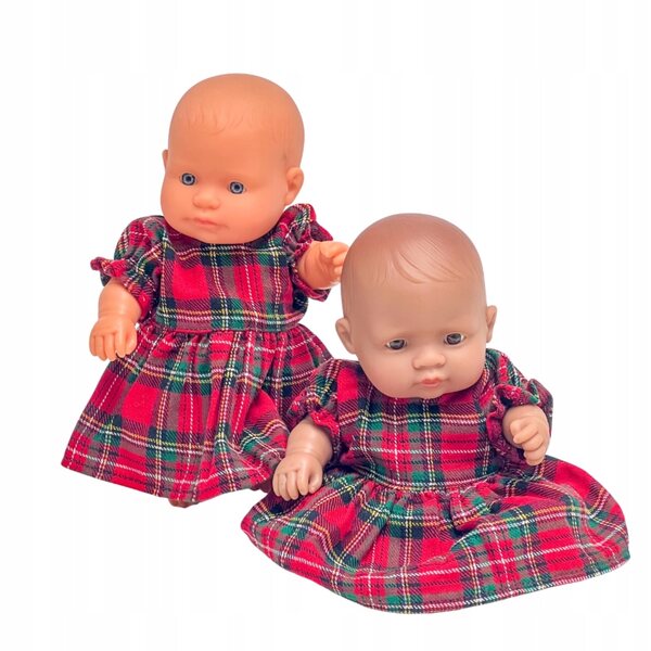 Kariertes Weihnachtskleid für Miniland 21 cm Puppe – weiche Baumwolle, rot